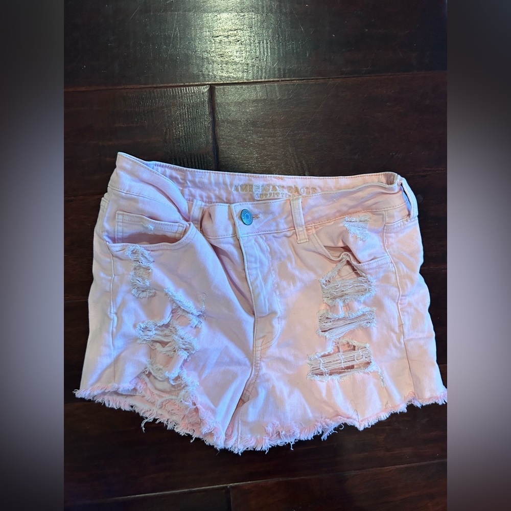 american eagle size 12 jean shorts. coral color!!